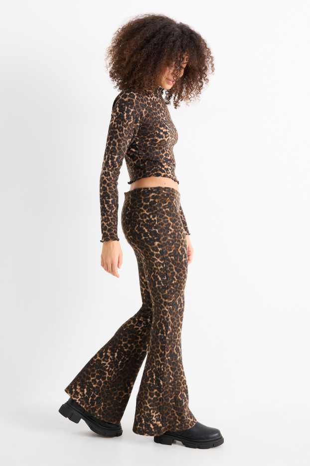 Dames - Flared legging - luipaardvelprint - donkerbruin