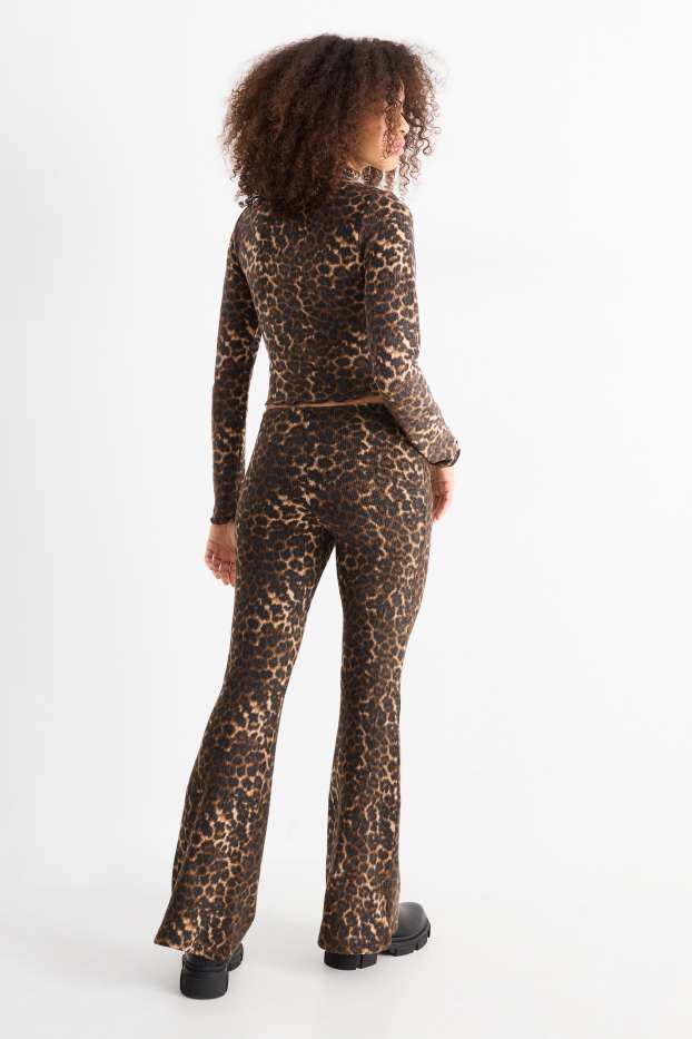 Dames - Flared legging - luipaardvelprint - donkerbruin