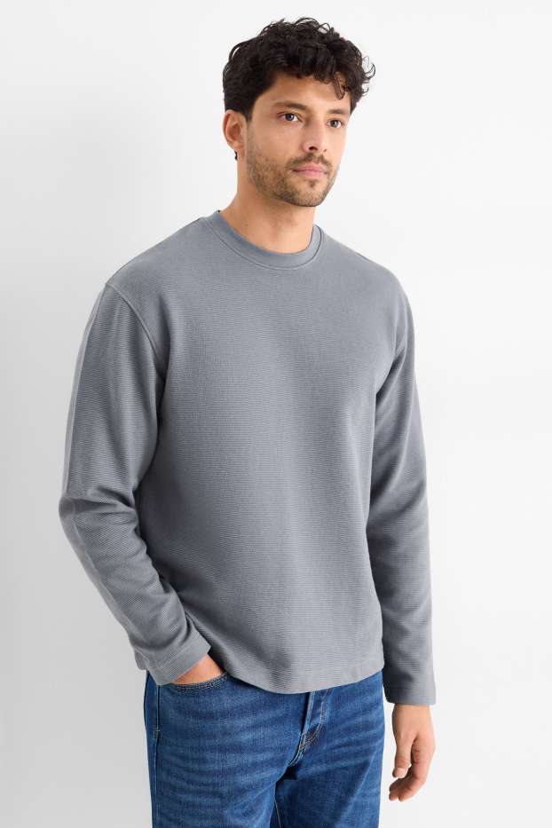 Bărbați - Tricou cu mânecă lungă - relaxed fit - reiat - gri închis