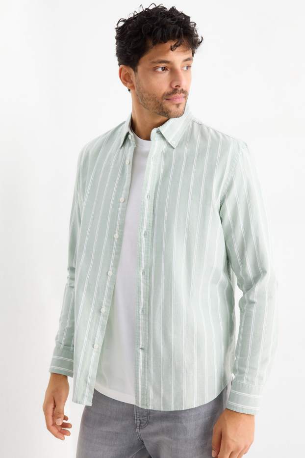 Uomo - Camicia - regular fit - button down - a righe - verde menta