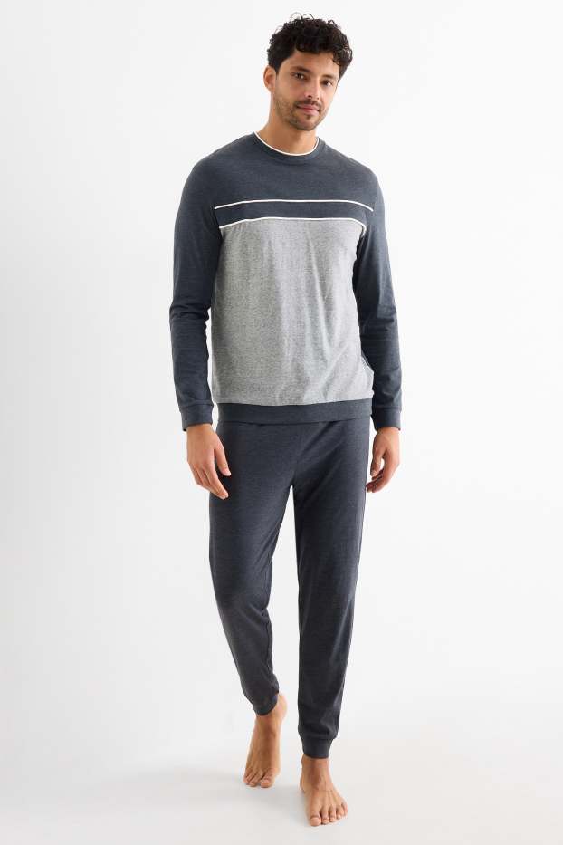 Herren - Pyjama - dunkelblau / grau