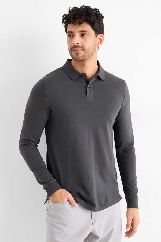 Men - Polo shirt - slim fit - dark gray