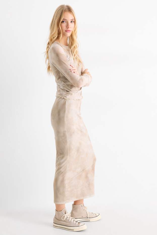 Women - Mesh skirt - patterned - beige