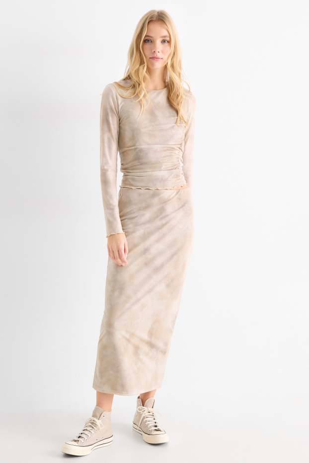 Women - Mesh skirt - patterned - beige