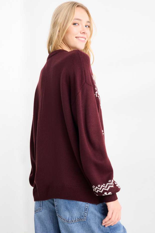Women - Christmas jumper - Mickey Mouse - bordeaux