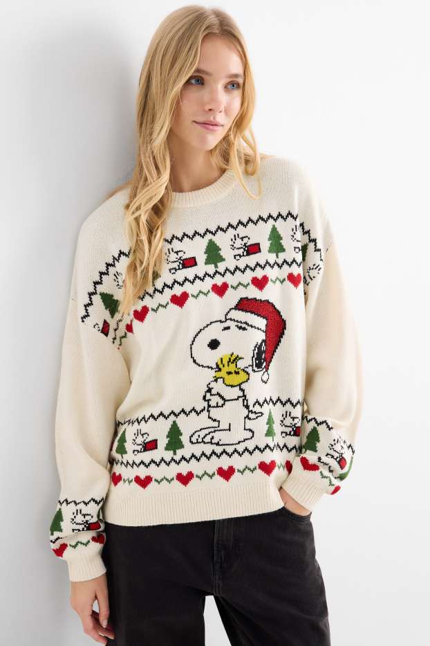 Donna - Maglione natalizio - Peanuts - bianco crema