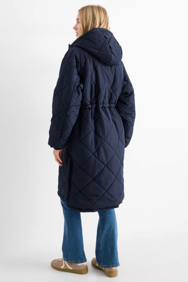 Damen - Steppmantel mit Kapuze - dunkelblau