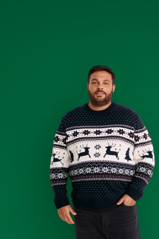 Heren - Kersttrui - rendier - donkerblauw