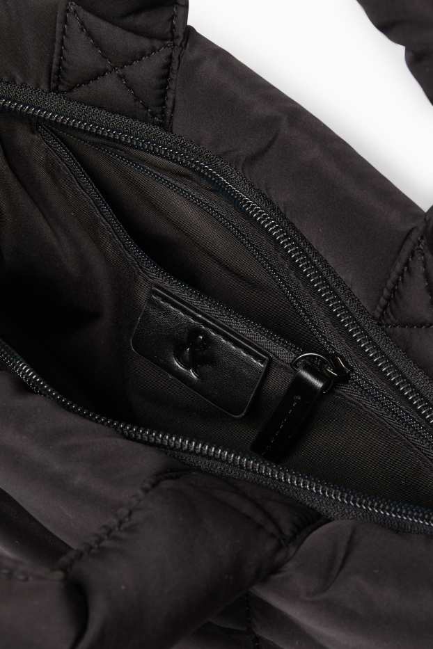 Femei - Geantă matlasată shopper mare, cu curea detașabilă - negru