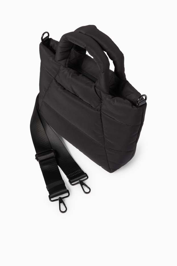 Femei - Geantă matlasată shopper mare, cu curea detașabilă - negru