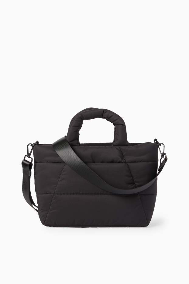 Femei - Geantă matlasată shopper mare, cu curea detașabilă - negru