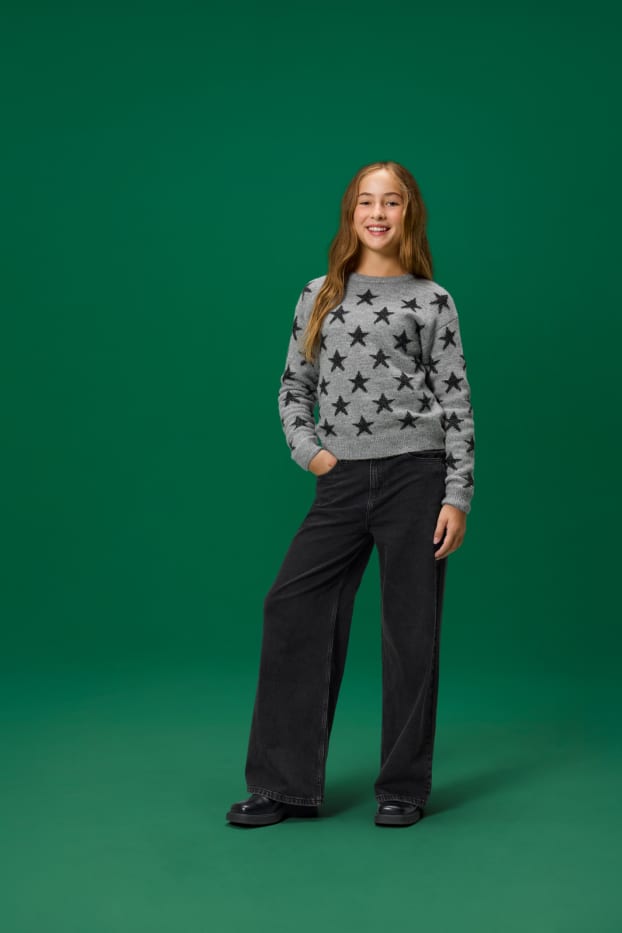 Kinder Mädchen - Wide Leg Jeans - dunkeljeansgrau