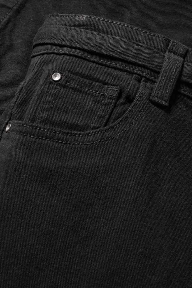 Dámské - Plátěné kalhoty s páskem - high waist - wide leg - černá