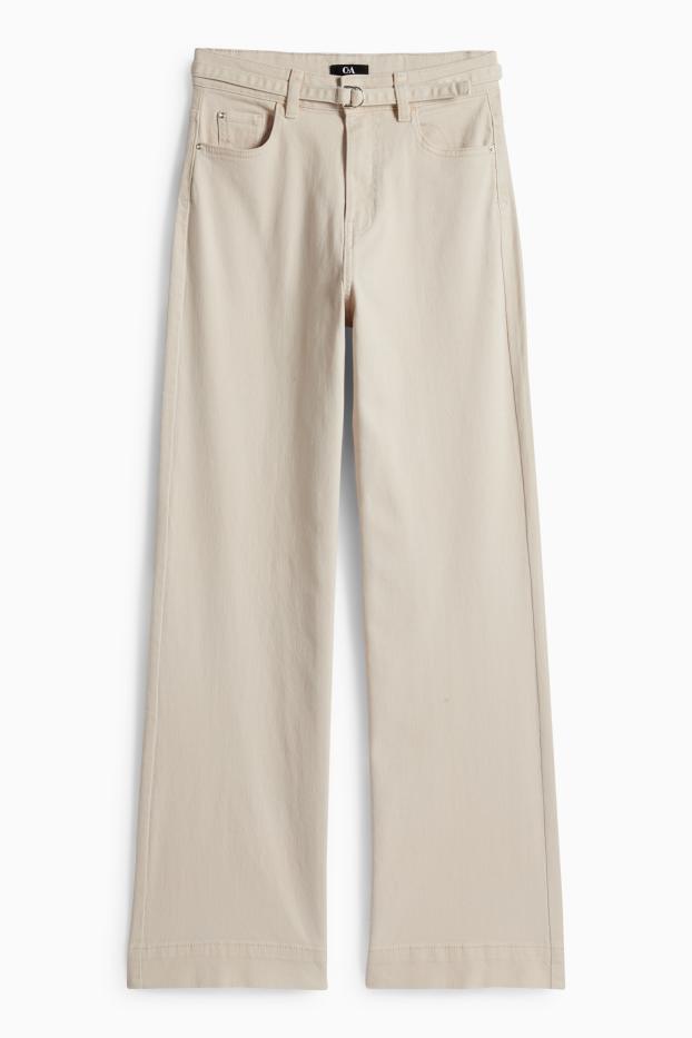 Femmes - Pantalon de toile à ceinture - high waist - wide leg - beige clair