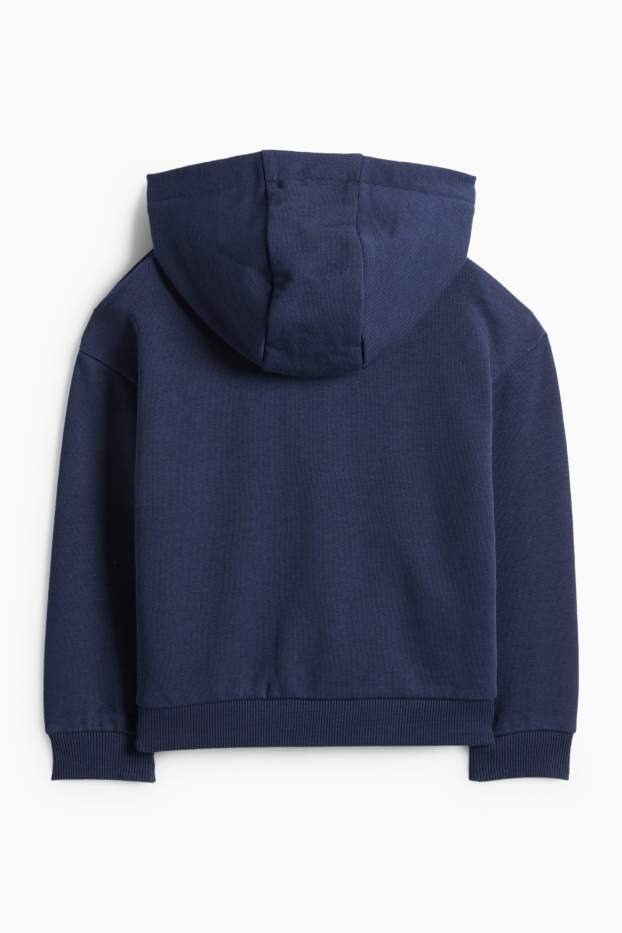 Děti - dívky - Srdce - tepláková bunda s kapucí - tmavomodrá