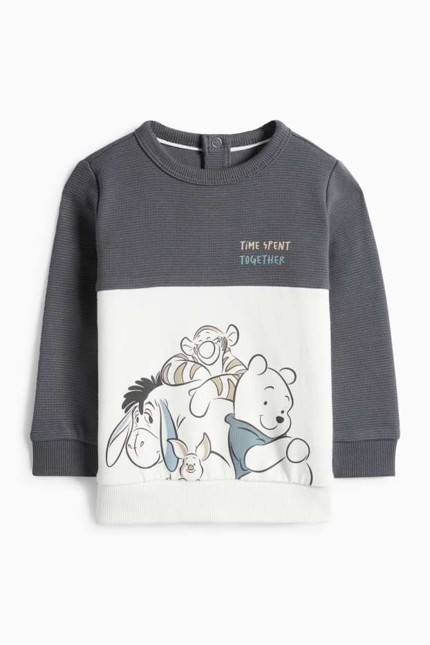 Miminka - chlapci - Medvídek Pú - outfit pro miminka - žebrovaný - 2dílný - tmavošedá