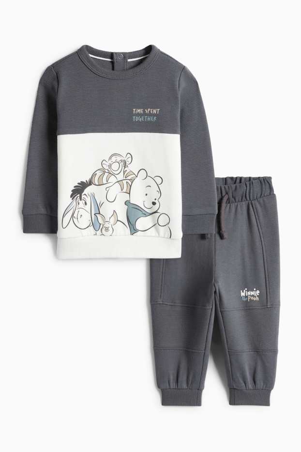 Miminka - chlapci - Medvídek Pú - outfit pro miminka - žebrovaný - 2dílný - tmavošedá