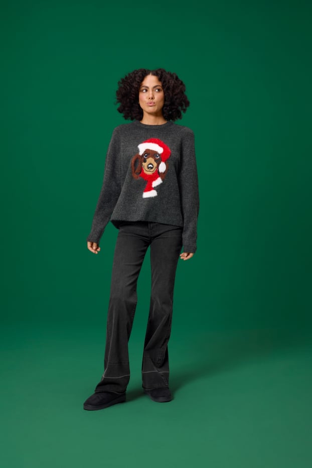 Women - Christmas jumper - sausage dog - dark gray