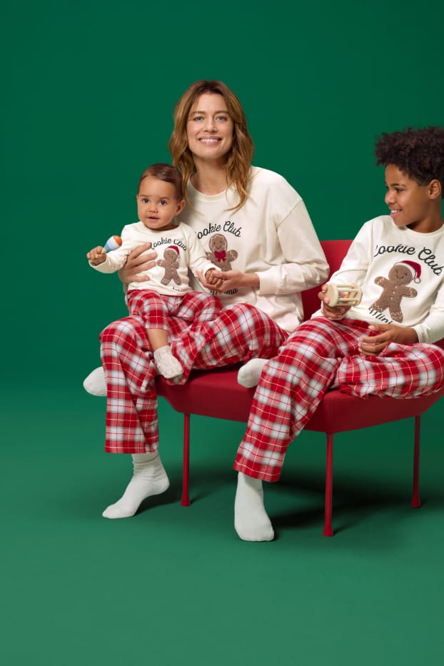 Kinderen: meisjes - Mini-Me - taaitaaipop - kinderpyjama voor de kerst - 2-delig - wit