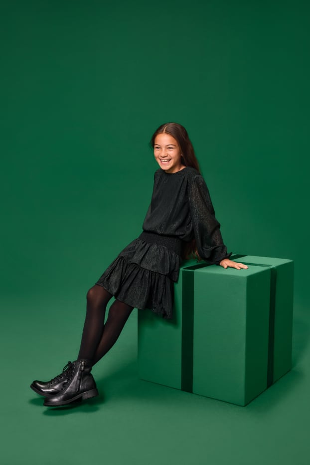 Děti - dívky - Šifonové šaty - s třpytivým efektem - černá