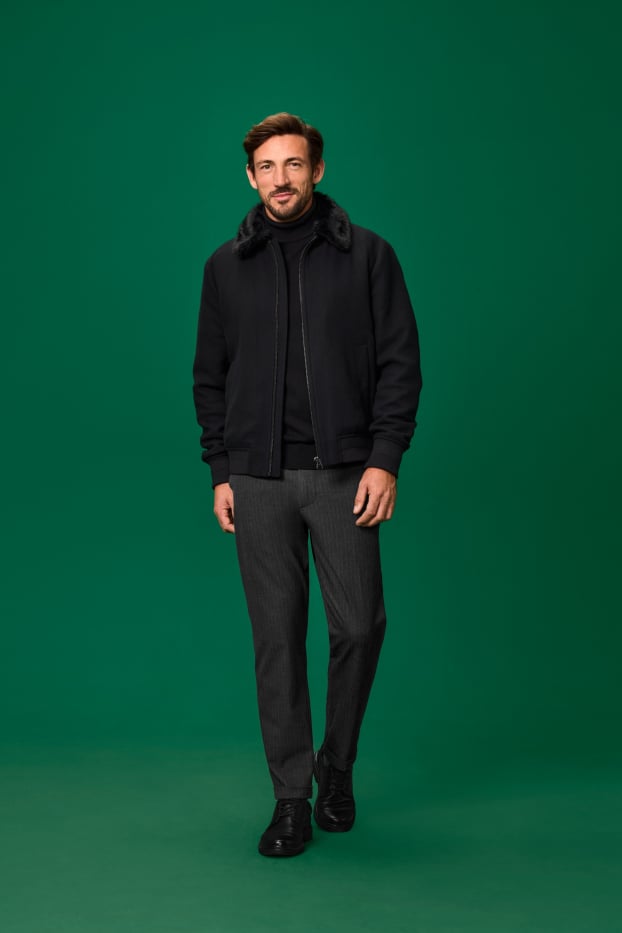 Uomo - Giacca con riporto di ecopelliccia - nero