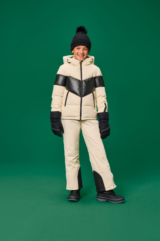 Children Girls - Ski jacket with hood - water-repellent - black / beige