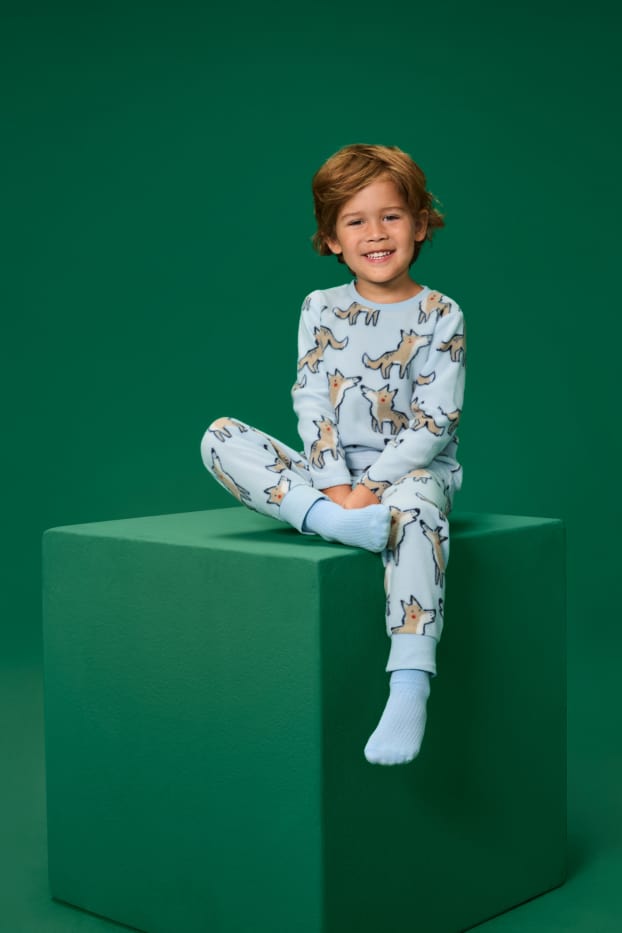 Děti - chlapci - Motivy vlků - fleecové pyžamo - 2dílné - světle modrá