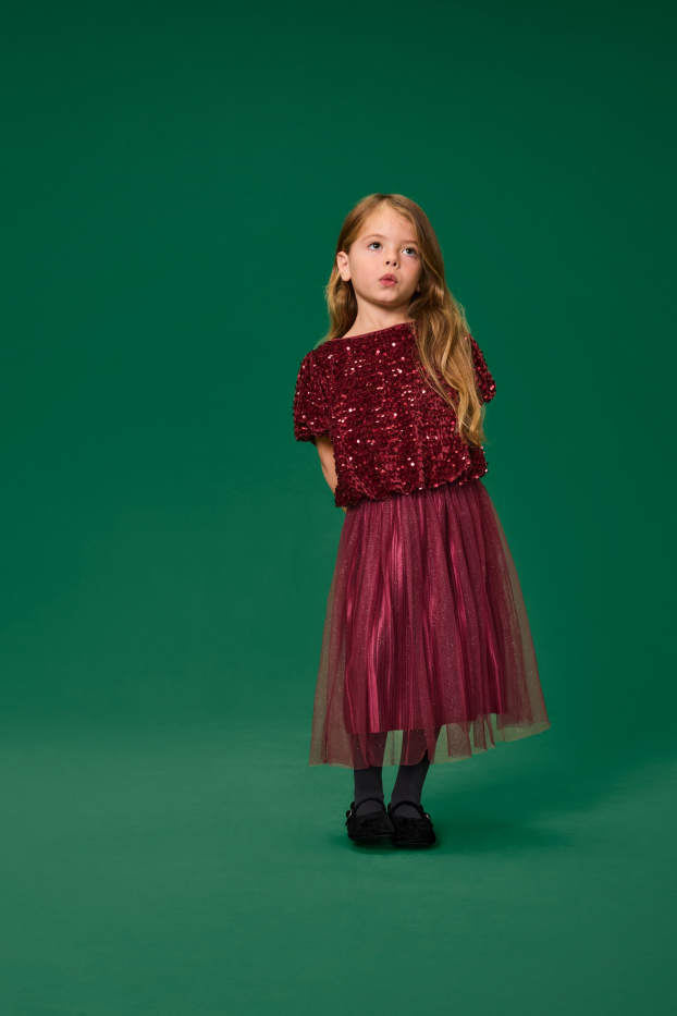 Enfants filles - Jupe - finition brillante - bordeaux