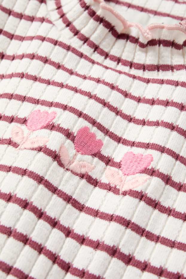 Kinder Mädchen - Tulpe - Langarmshirt - gerippt - gestreift - weiß / rot