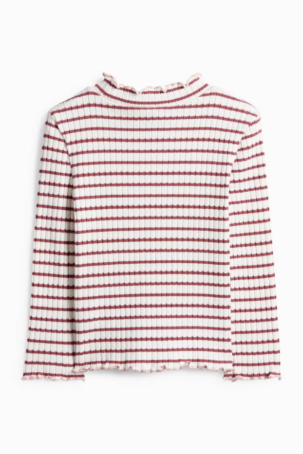 Kinder Mädchen - Tulpe - Langarmshirt - gerippt - gestreift - weiß / rot