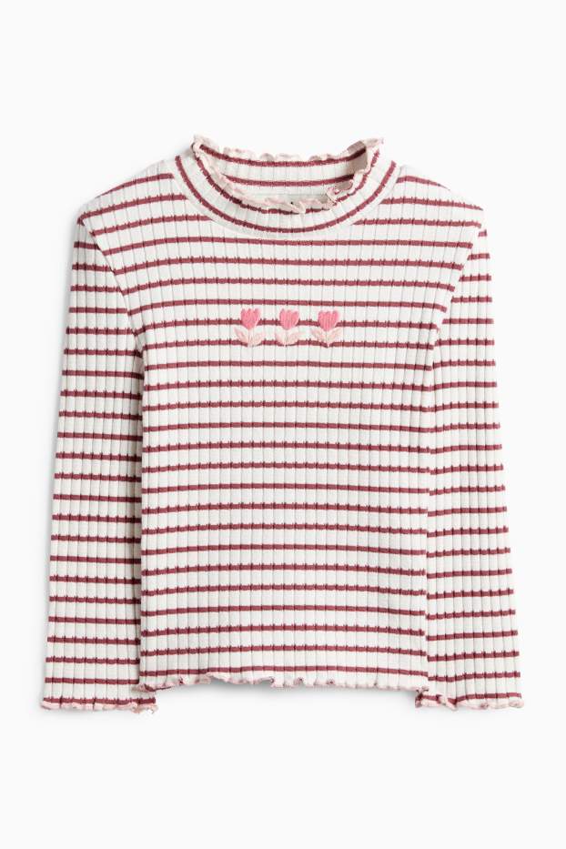 Kinder Mädchen - Tulpe - Langarmshirt - gerippt - gestreift - weiß / rot
