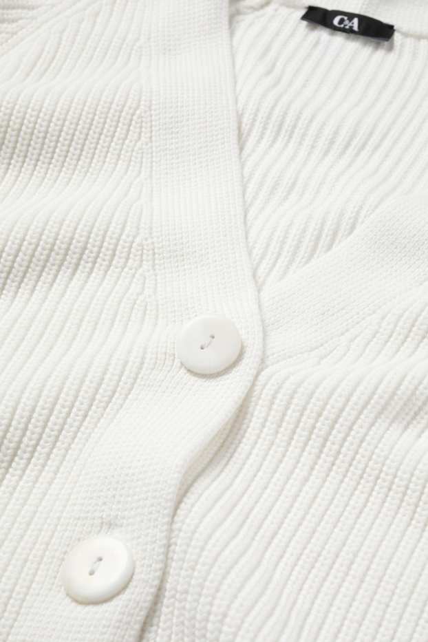 Damen - Strickjacke - gerippt - weiss