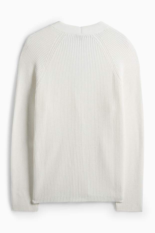 Damen - Strickjacke - gerippt - weiss