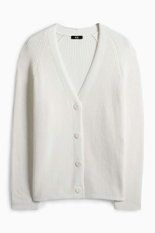 Damen - Strickjacke - gerippt - weiss