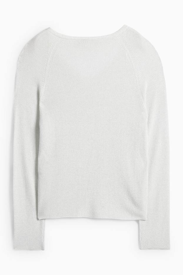 Femei - Pulover cu decolteu în V - alb ca zăpada