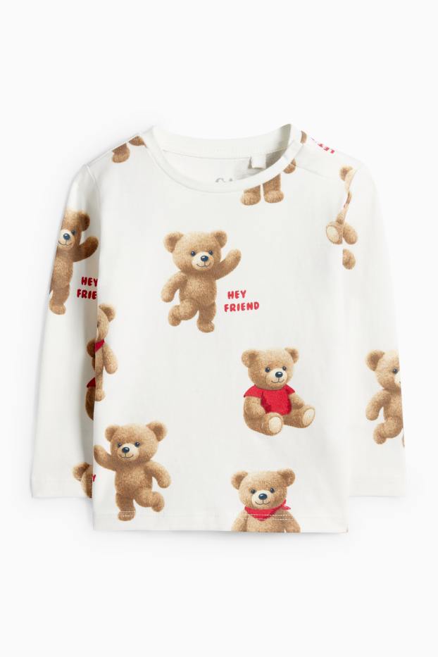 Baby: jongens - Teddybeer - babylongsleeve - wit
