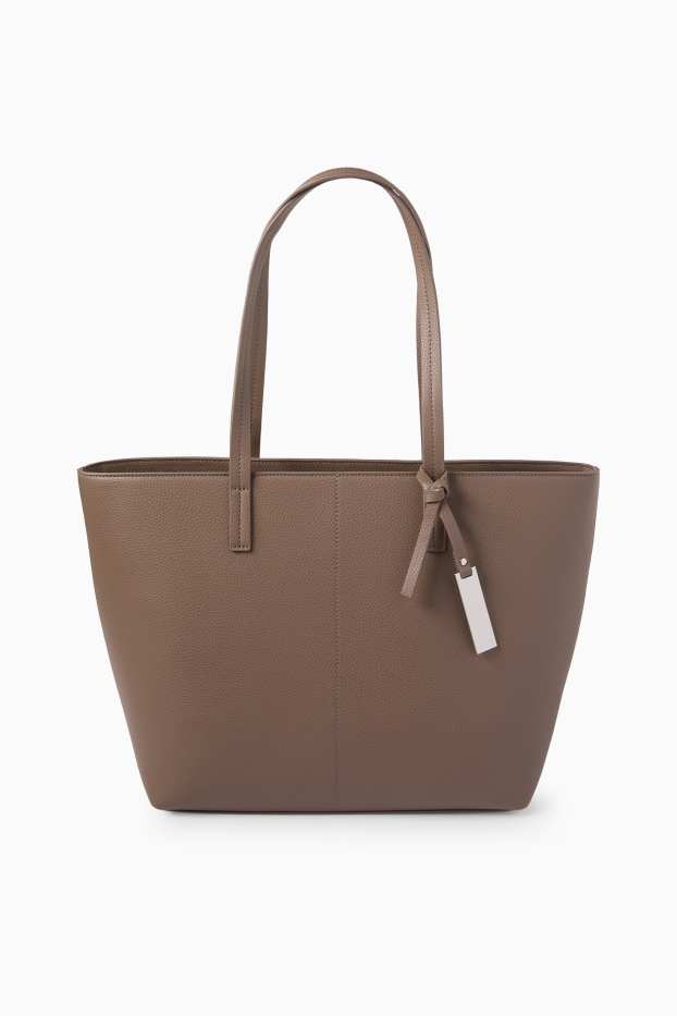 Damen - Großer Shopper - Lederimitat - hellbraun