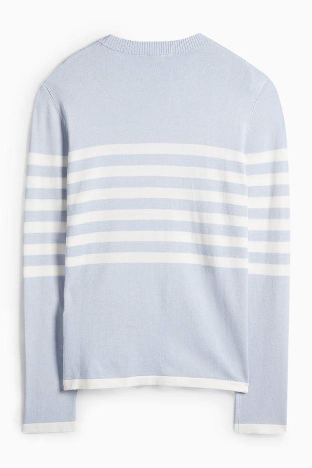 Women - Jumper - striped - white / light blue