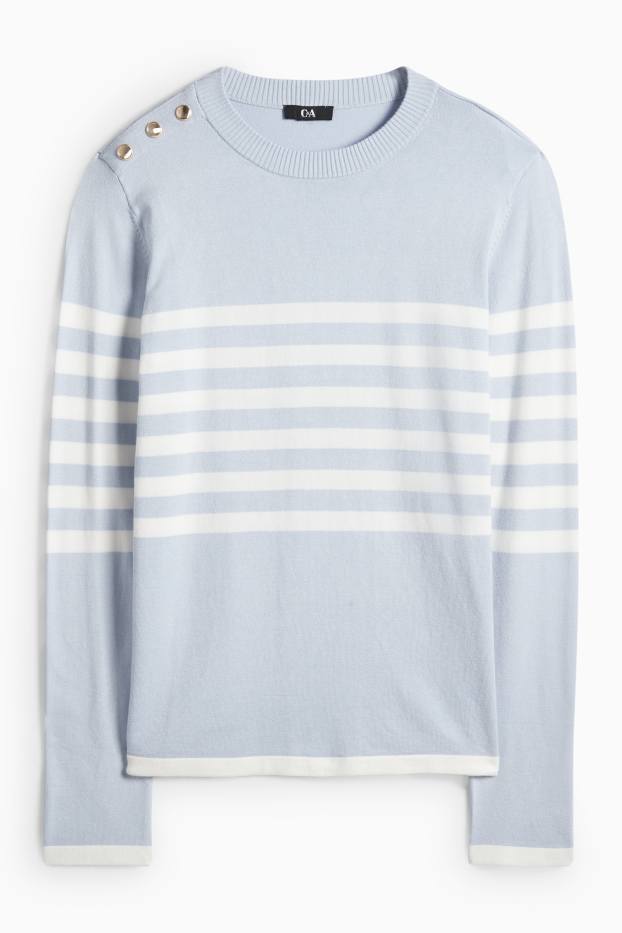 Women - Jumper - striped - white / light blue