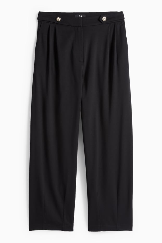 Dámské - Žerzejové kalhoty - high waist - barrel leg - černá