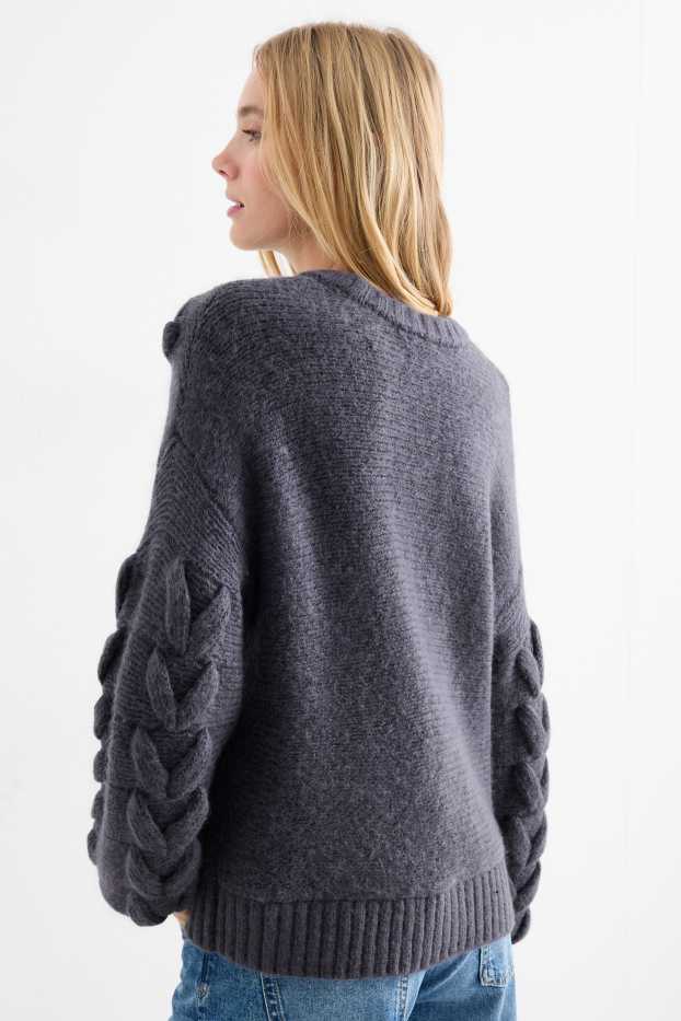 Women - Jumper - cable knit pattern - dark blue