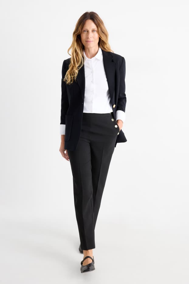 Femmes - Pantalon en toile - high waist - tapered fit - noir