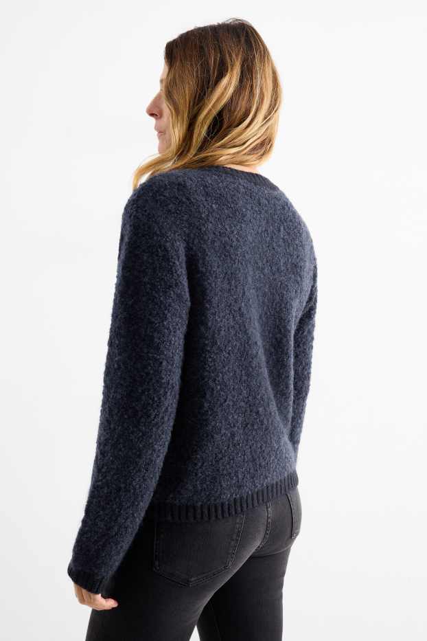 Femei - Cardigan tricotat din bouclé - albastru închis