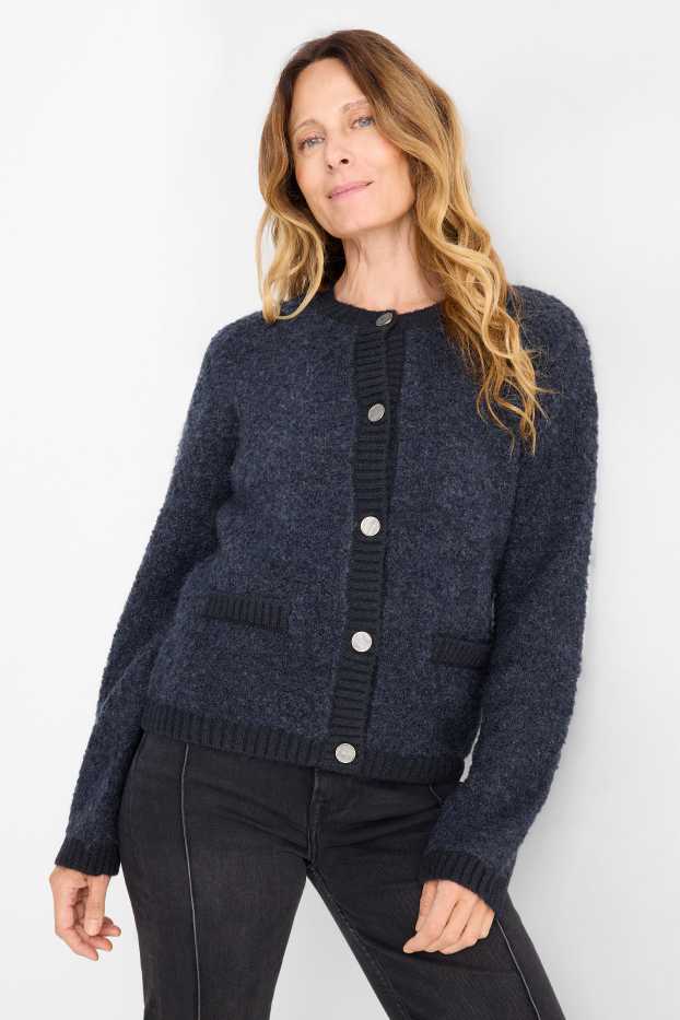 Femei - Cardigan tricotat din bouclé - albastru închis