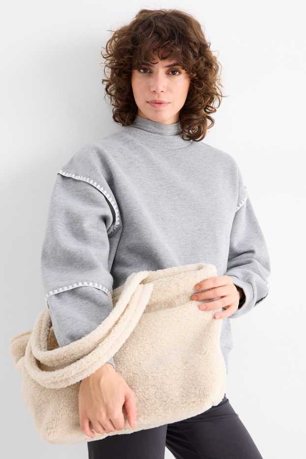 Femei - Geantă shopper mare, din pluș - bej