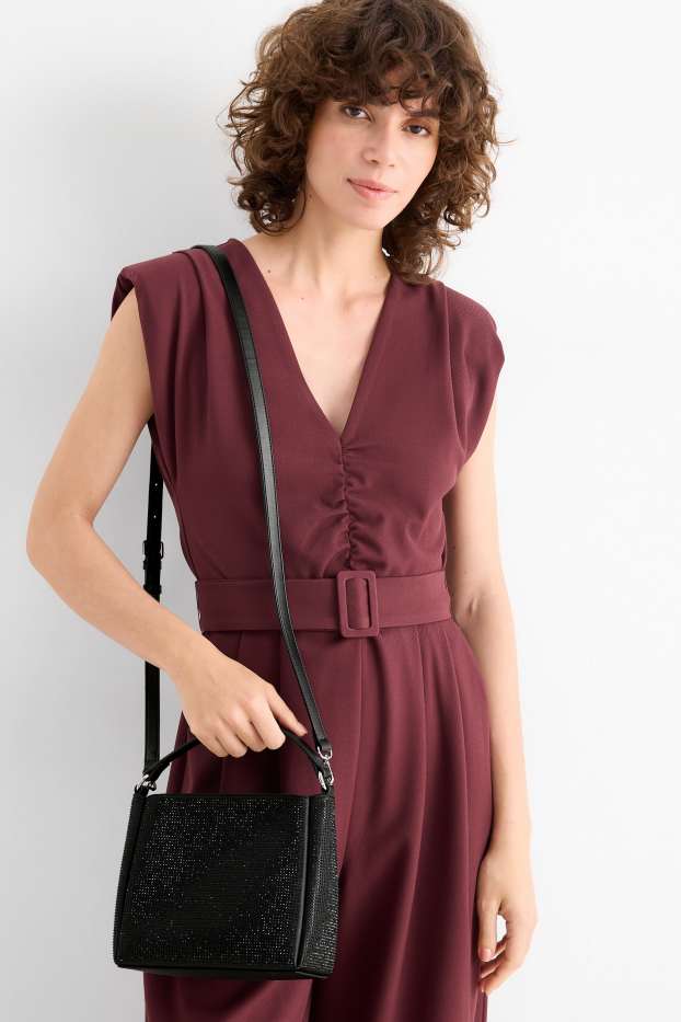 Damen - Kleiner Shopper mit abnehmbarem Taschengurt - schwarz