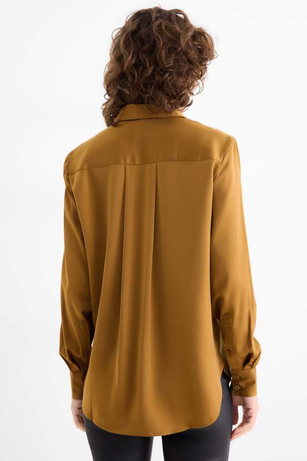 Damen - Satin-Bluse - senfgelb