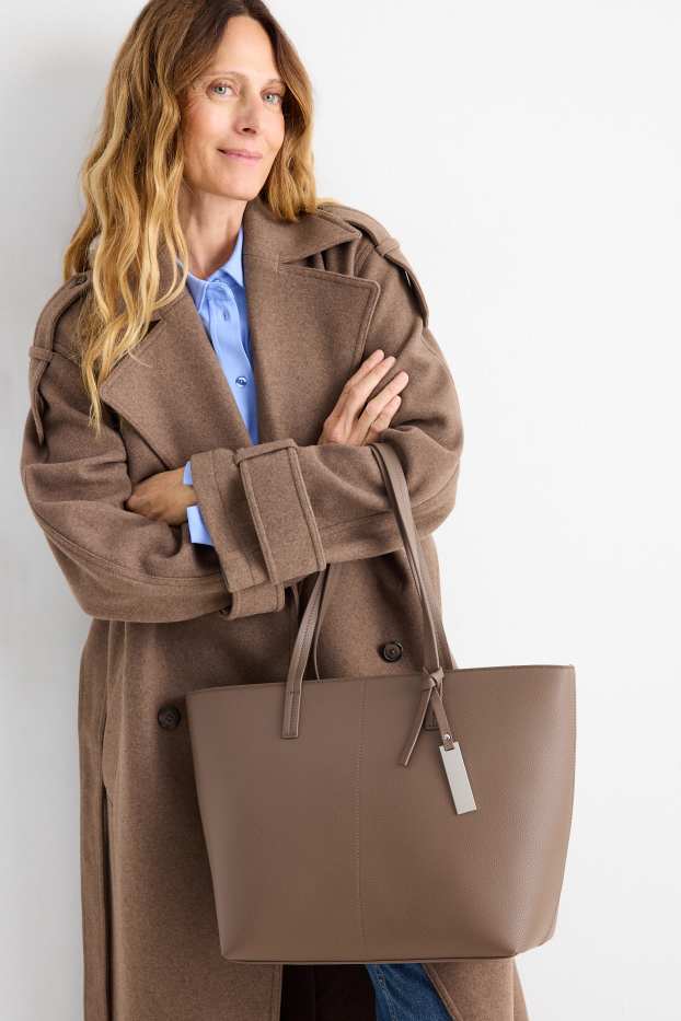 Damen - Großer Shopper - Lederimitat - hellbraun