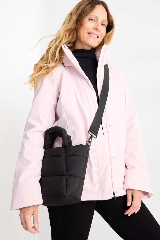 Femei - Geantă matlasată shopper mare, cu curea detașabilă - negru