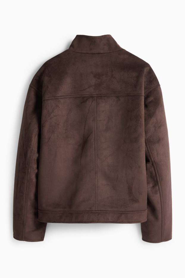 Pánské - Bunda - imitace semiše - tmavohnědá